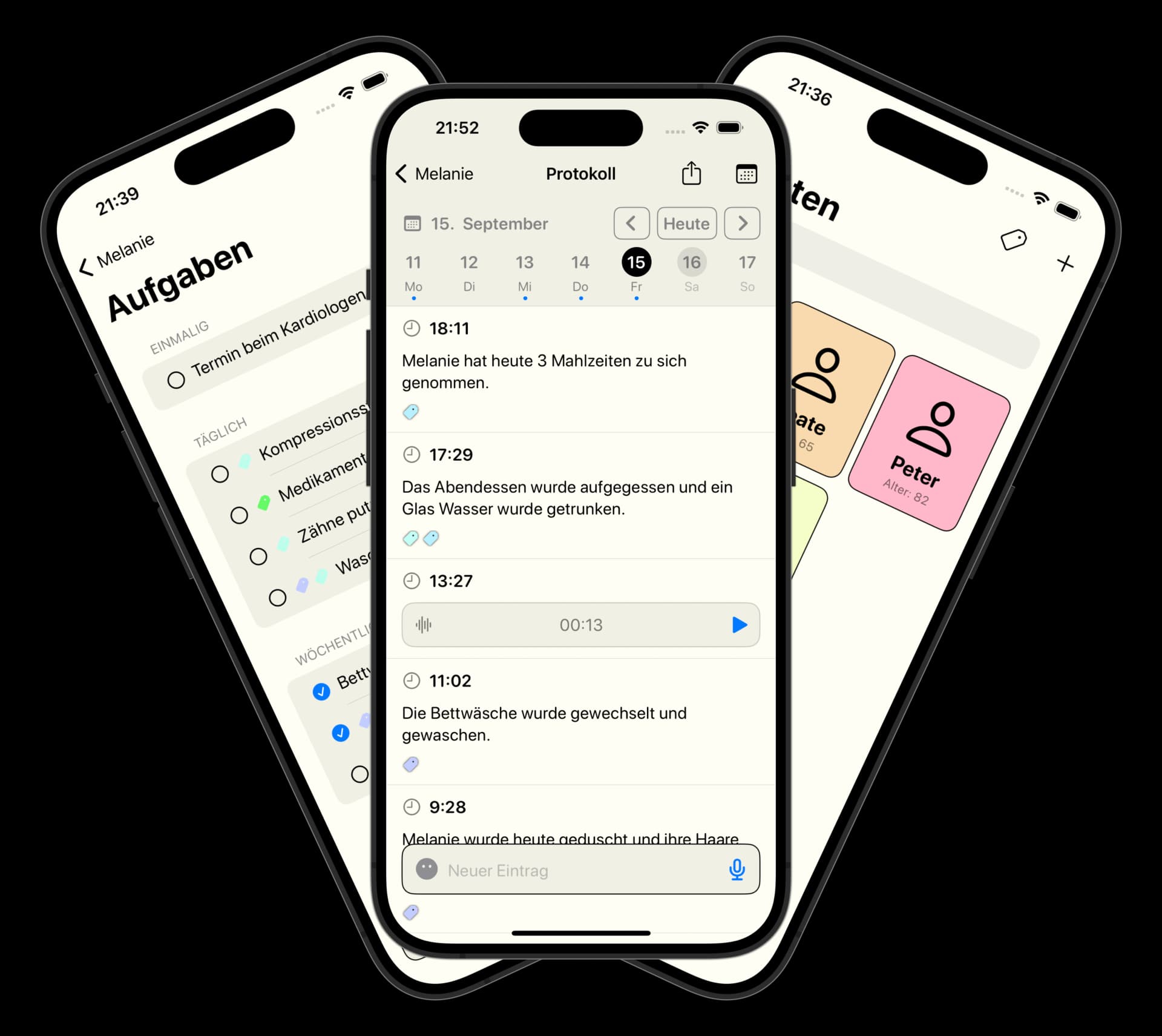 Pflepo task planner and care log on iPhone